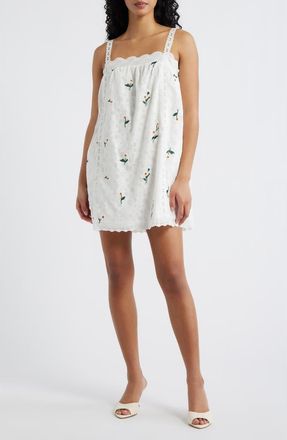 Line & Dot Marguerite Embroidered Eyelet Sleeveless Minidress in Ivory Multi at Nordstrom, Size X-Small Regular