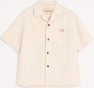 Valentino Camicia Da Bowling Valentino In Denim Con Vgold Uomo AVORIO 44