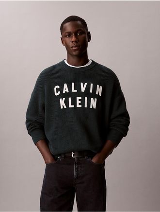 Calvin Klein Jeans Calvin Klein Mens Varsity Logo Graphic Relaxed Sweater - Open Green - XL