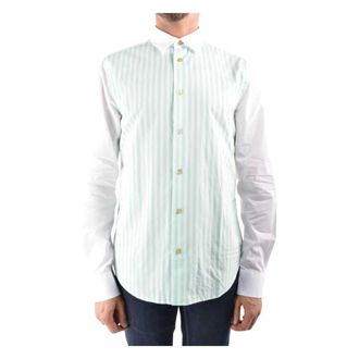 Paul Smith Casual Shirts, male, White, Size: XL Cotton Shirt with Green Bayad&egrave;re Stripes