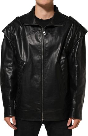 Dolce & Gabbana Black Leather Full Zip Biker Blouson Mens Jacket