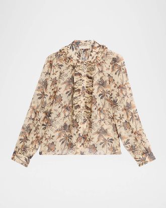 Ulla Johnson Nina Metallic Fil-Coupe Chiffon Ruffle Button-Down Blouse