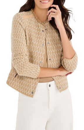 Nic+Zoe Brocade Jacquard Fringe Jacket in Neutral Multi at Nordstrom, Size Xx-Large
