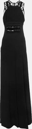 Roland Mouret Black Crepe Lace Inset Vasall Long Dress
