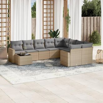 vidaXL Juego De Sof&aacute;s Jard&iacute;n Con Cojines Beige 10 Pzas Rat&aacute;n Sint&eacute;tico Vidaxl