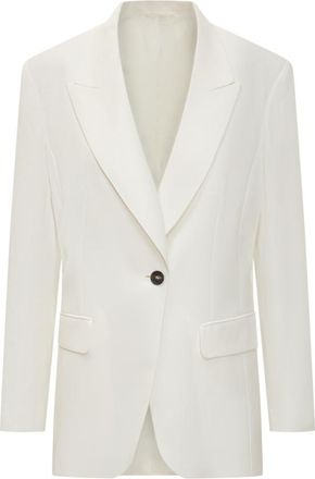 Brunello Cucinelli White Solid Notched Lapel Blazer