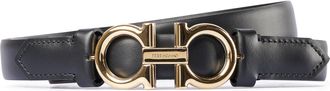 Ferragamo Narrow Leather Belt with Double Gancini Buckle