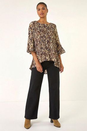Roman Animal Print Pleated Top