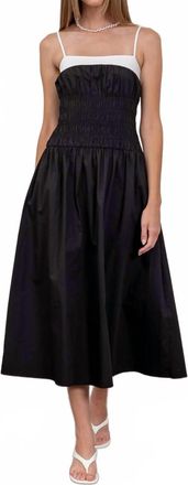 Moon River Spaghetti Strap Smocked Midi Dress In Black