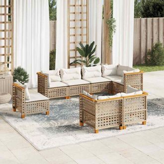 vidaXL Set De Sof&aacute;s De Jard&iacute;n Y Cojines 8 Piezas Rat&aacute;n Sint&eacute;tico Beige Vidaxl