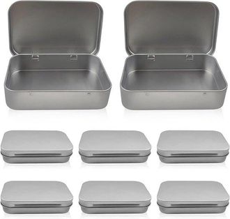 OEM 8 Latas Con Tapa, Mini Recipientes Apilables, Caja Met&aacute;lica, 95 X 60 X 22 Mm, Mini Pastilleros, Lata Met&aacute;lica Peque&ntilde;a Con Tapa, Plateada