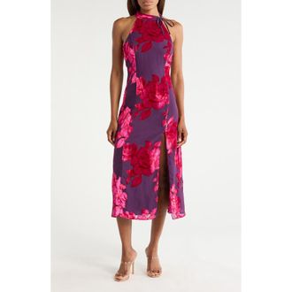 Hutch Floral Mock Neck Sleeveless Dress in Plum Sketched Floral at Nordstrom Rack, Size Xx-Small