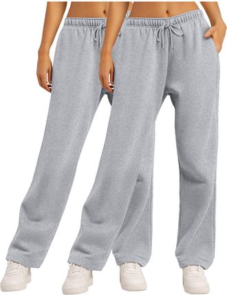 Generic Straight Leg Joggers for Women Casual Comfy Plain Sweatpants Elasticated Waist Drawstring Tracksuit Bottoms with Pockets Ladies Leisure Sport Lounge A