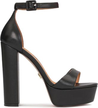 Kazar Zwarte leren platform sandalen met blokhak - Dames - Sandalen met hakken - Zwart - 40 EU - Leer - Schoenen