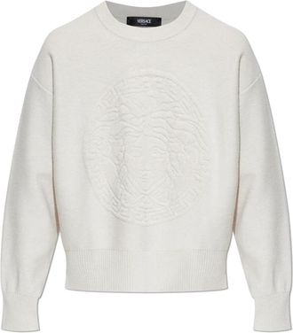 Versace Cashmere-Blend Medusa Knit Sweater - Dames - Ronde hals truien - Beige - L - Wol - Truien & Vesten