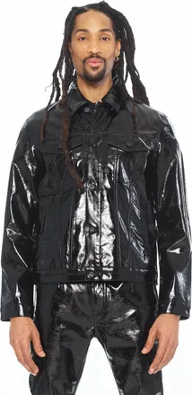 Cult of Individuality Type Ii Patent Leather Black Jacket In Black