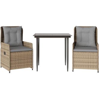 vidaXL Set Comedor De Jard&iacute;n 3 Pzas Con Cojines Rat&aacute;n Sint&eacute;tico Beige Vidaxl