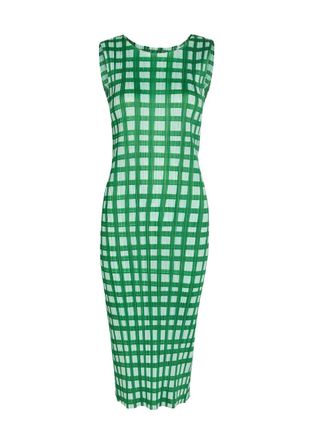 Pleats Please Issey Miyake Gingham Pleated Woven Midi Dress - Green - 3