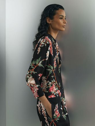 Ismad London Silk-chiffon Floral-print Black Shirt, 10