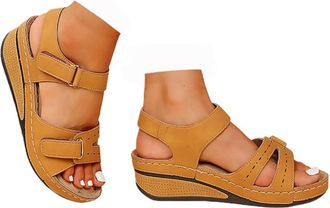 Generic Wide Fit Sandals for Women,Orthopedic Shoes for Women,Sandals With Arch Support Womens,Wide Fit Open Toe Ladies Wedge Sandal Outdoor Anti-Slip Platfor