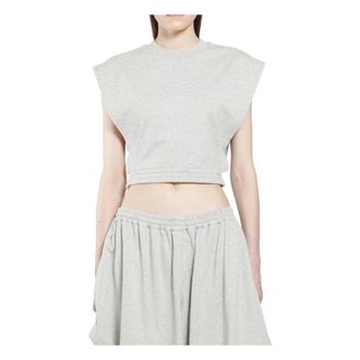 Alaia Fleece Jersey Crop Top - female - Ala&iuml;a - Sleeveless Tops - Gray - XS - Tops
