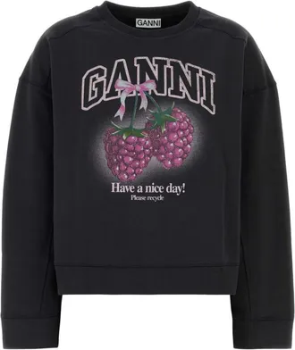 Ganni Black Graphic Crew Neck Sweatshirt