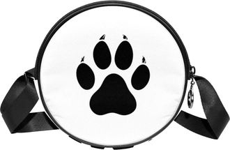 Generic Circle Crossbody Bag for Women, Black Paw Small Sling Bag Daypack with Zipper Adjustable Shoulder Straps Casual Ladies Girls Round Purse