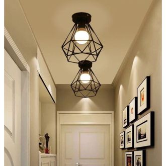 OEM 2x L&aacute;mpara Colgante Industrial Tipo Jaula De Metal Con Forma De Diamante, Estilo Retro, Color Hierro, Casquillo E27, Color Negro
