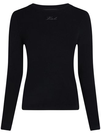 Karl Lagerfeld logo-embroidered T-shirt - women - Modal/Elastane - L - Black