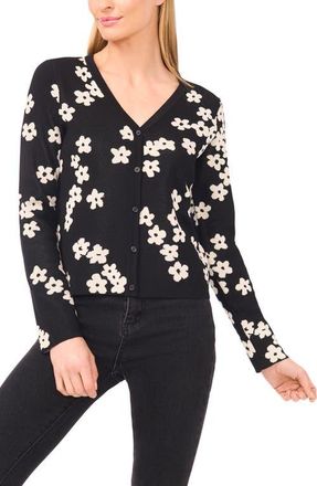 CeCe by Cynthia Steffe Flower Jacquard Cardigan in Rich Black at Nordstrom, Size X-Large