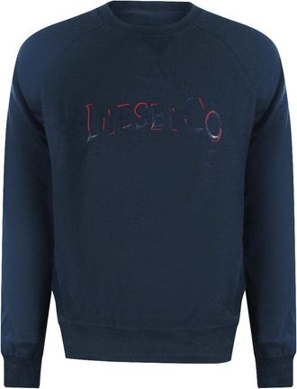 Diesel Mens Distressed Logo Total Eclipse Blue Sweatshirt - Navy Cotton - Size X-Large
