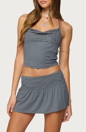 Edikted Klara Studded Cowl Neck Crop Halter Top in Gray at Nordstrom, Size X-Small