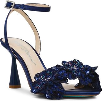 Betsey Johnson Cali Sandal Navy Flower Embellished Ankle Strap HAWK042