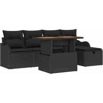 vidaXL Conjunto De Sof&aacute; De Jard&iacute;n Con Coj&iacute;n 6 Pcs Negro Polirat&aacute;n