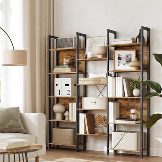 Vasagle 14 Shelf Metal Bookcase Industrial Frame Living Room Office in Brown