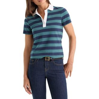 Good American The Easy Polo in Summer Stripe Teal at Nordstrom, Size 4X-Large