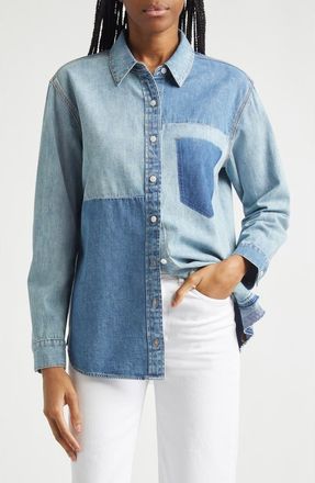 Veronica Beard Dalma Colorblock Denim Button-Up Shirt in Time Travel at Nordstrom, Size 10