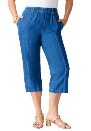 Roaman's Plus Size Easy Wear Straight Leg Capri in Medium Wash at Nordstrom, Size 32