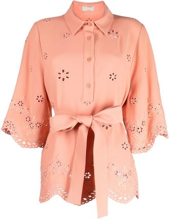 Elie Saab embroidered cady tied-waist blouse - women - Viscose/Polyester/Cotton/Acetate/Elastane - 40 - Pink