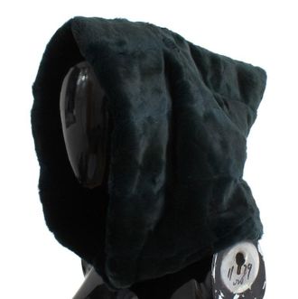 Dolce & Gabbana Womens Green Weasel Fur Crochet Hood Scarf Hat Gray
