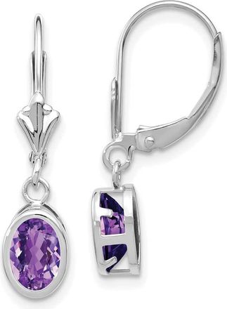 Diamond2Deal 14k White Gold 7x5mm Oval Amethyst Drop Dangle Earrings