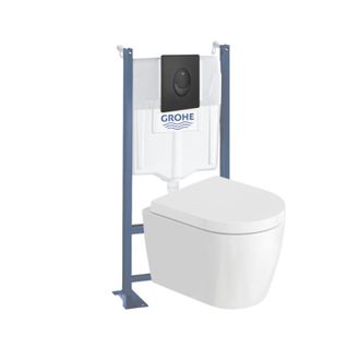 Duravit Pack Inodoro Suspendido Compacto Sin Montura Duravit Me By Starck + Estructura Soporte Grohe Rapid Sl Project + Asiento + Placa Negra Mate