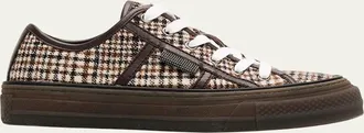 Brunello Cucinelli Tweed Leather-Trim Sneakers