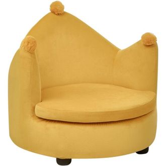 Beliani Silla Tapizado De Terciopelo Dise&ntilde;o Sill&oacute;n En Forma De Corona Afelpado Muebles Para Ni&ntilde;os Amarillo Vega