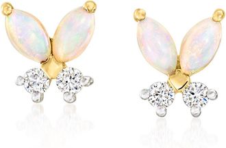 RS Pure by Ross-Simons Opal and. Lab-Grown Diamond Butterfly Earrings in 14kt Yellow Gold