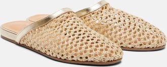 Ancient Greek Sandals Leather-trimmed raffia mules