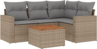 vidaXL Juego De Sof&aacute;s Jard&iacute;n Con Cojines Beige Mezcla 5 Pzas Rat&aacute;n Pe Vidaxl