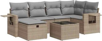 vidaXL Vidaxl - Set Sof&aacute;s De Jard&iacute;n 7 Piezas Y Cojines Rat&aacute;n Sint&eacute;tico Beige