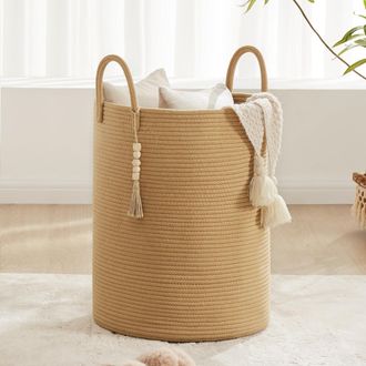 OEM Cesto De Ropa Plegable, Cesta De Almacenamiento Grande, Cesto Para Ropa Sucia, Cuerda De Algod&oacute;n, 38 Cm (di&aacute;metro) X 50 Cm (alto), Marr&oacute;n