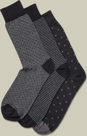 CHARLES TYRWHITT 3 Pair Cotton Rich Pattern Multipack Socks - Black & Grey Size 10.5-13 by Charles Tyrwhitt